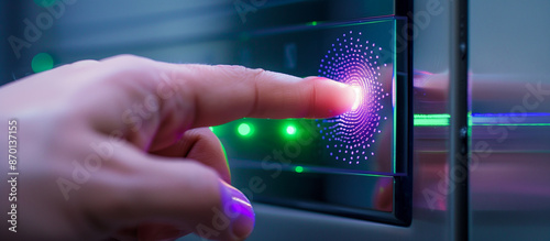 Pressing a Fingerprint Sensor the smart modern Door resedential home photo