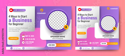 Annual Business Conference live webinar banner invitation and social media post template. Business webinar invitation design. Vector
