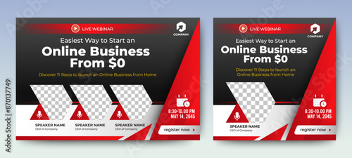 Live webinar online business conference web banner and social media cover template design