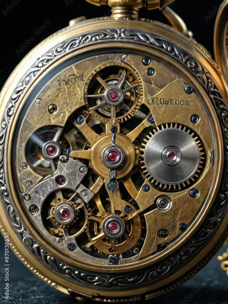 Closeup of the intricate gears and mechanisms of a vintage pocket watch.