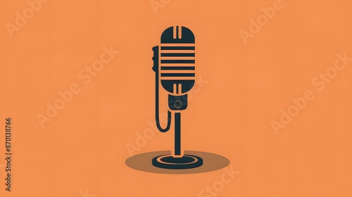 Illustration of a microphone icon on a flat, solid orange background, with clean lines and minimalistic design, suitable for use in presentations and digital interfaces related to music and photo