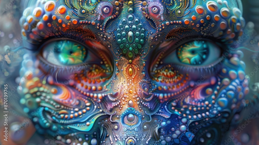Vibrant Abstract Digital Art of a Futuristic Face with Intricate Patterns and Vivid Colors Vibrant Abstract Digital Art of a Futuristic Face with Intricate Patterns and Vivid Colors