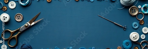 Crafted Comfort: Vintage Sewing Elements on Indigo Background for Creative Promotion