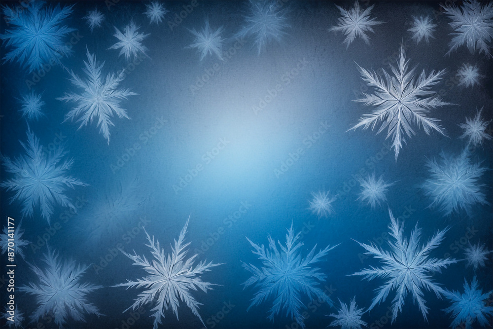 Abstract Frost Patterns on Windowpane with Cool Blue Gradient Background