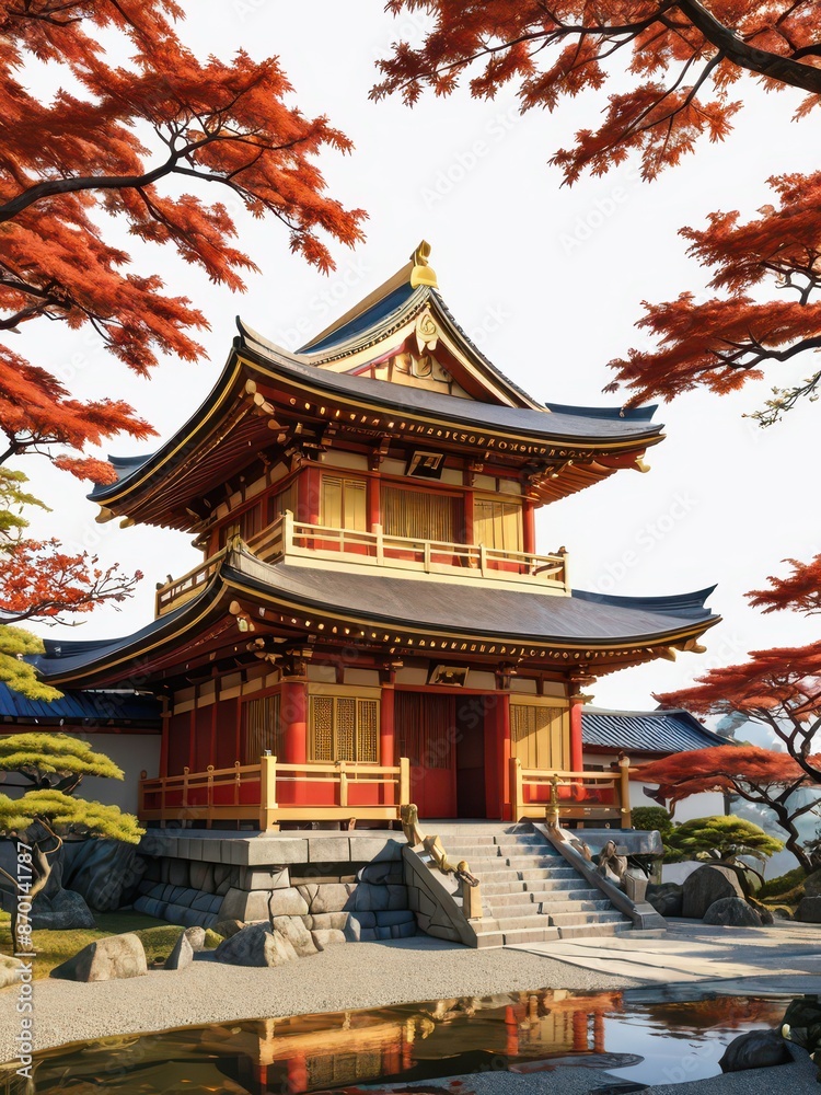 Traditional Japanese Temple with Red Maple Trees. Traditional Japanese Temple with Red Maple Trees.