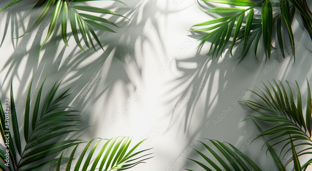 Palm Tree Leaves Cast Shadows on White Wall in Sunlight Palm Tree Leaves Cast Shadows on White Wall in Sunlight