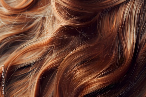 A close up of a woman's long, brown hair. The hair is styled in a way that it is flowing and has a shiny, golden hue. Scene is one of elegance and sophistication
