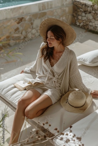 Woman Reading a Book While Relaxing in a Sun-Drenched Room