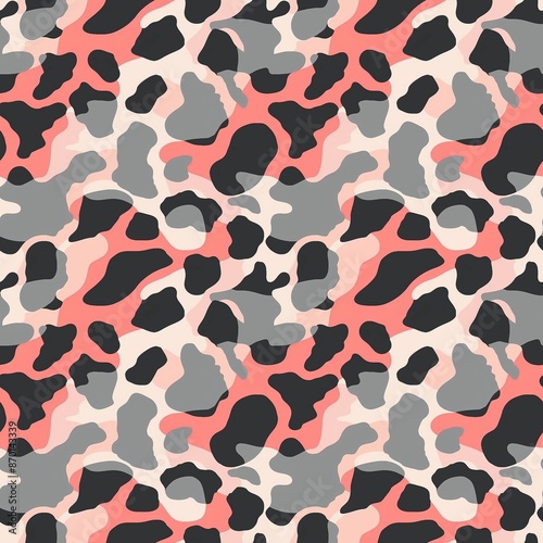 Seamless pattern, a combination of leopard and camouflage prints, in pink and gray shades