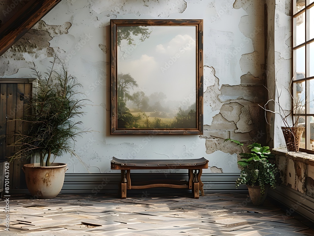 Obraz premium Dramatically Lit Rustic Leather Bound Frame Mockup Against White Background in Vintage Study