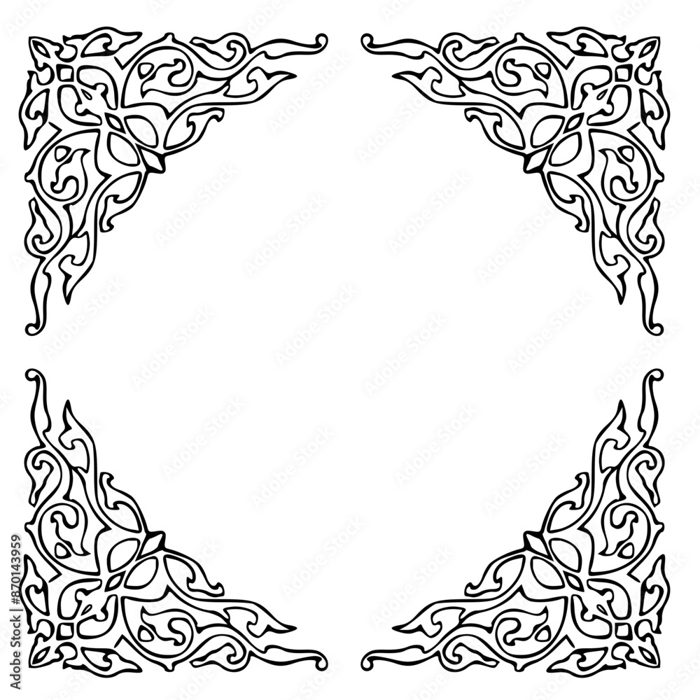 Obraz premium An intricate Ottoman-style corner design featuring detailed floral and arabesque motifs, perfect for decorative borders and frames.