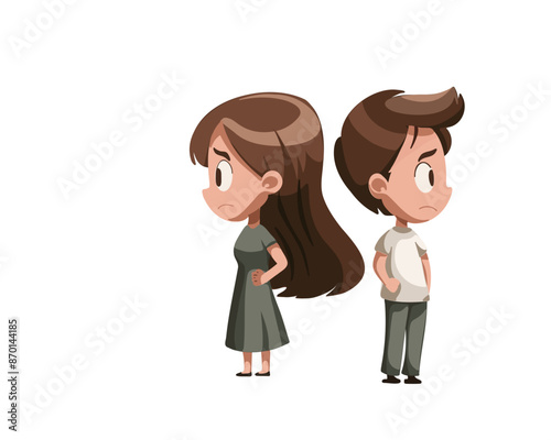 A man and a woman stand with their backs to each other, family quarrel, conflict