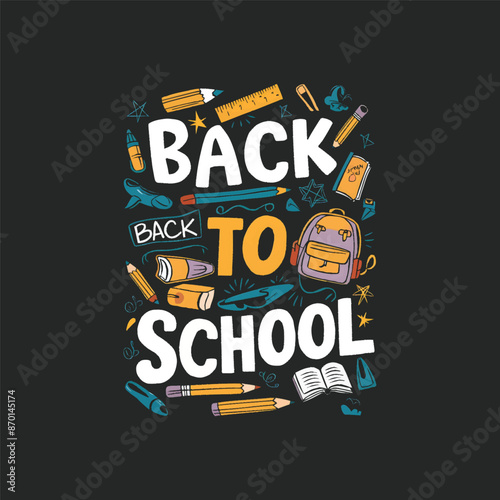 back to school kids tshirt design with pencil,school bag,eraser,kids study elements