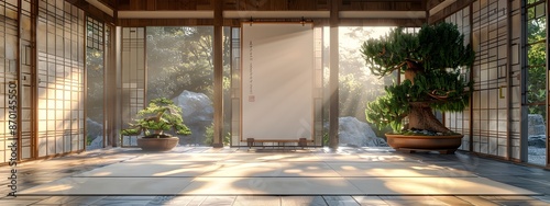 Serene Japanese Inspired Meditation Room With Minimalist Frame Mockup © Bos Amico