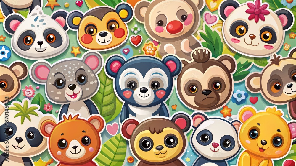 Set Of Cute Cartoon Seamless Pattern With Funny Bear Faces. Vector Illustration. Set Of Cute Cartoon Seamless Pattern With Funny Bear Faces. Vector Illustration.