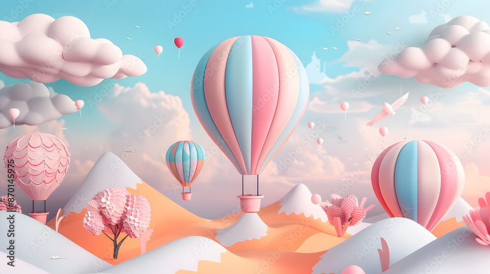 A funny trip journey around the world, top view of a vibrant life with cute objects and copy space for creative destination ideas.Travel around the world for a vibrant, colorful life, enjoying funny .