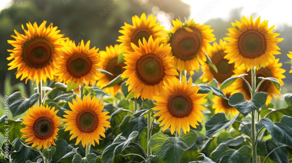 Obraz premium A field of sunflowers all facing towards the sun, symbolizing positivity and looking towards the light.