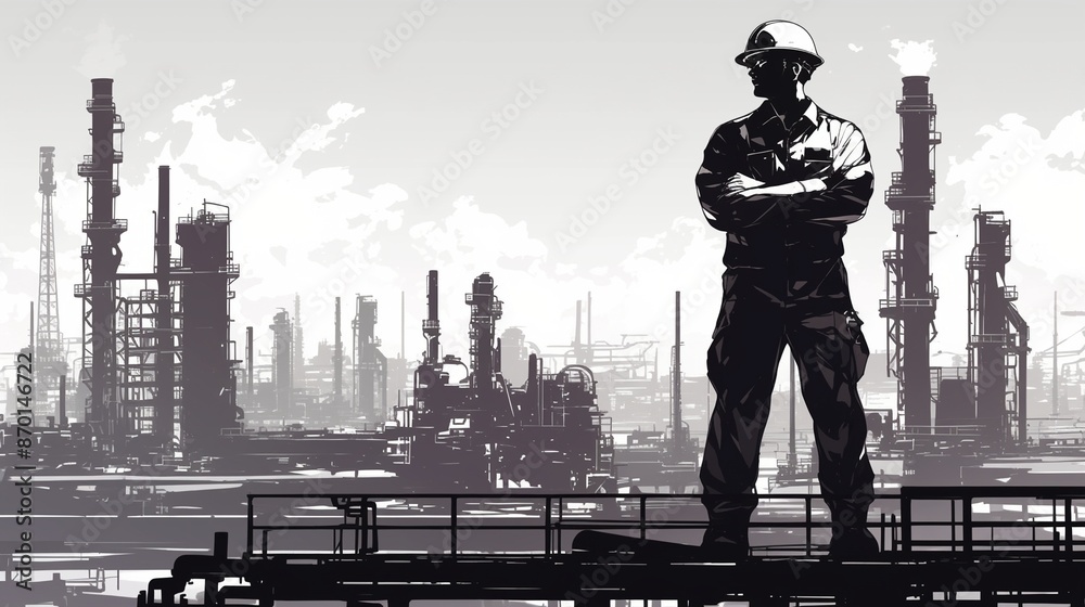 Obraz premium 工場にいる男性作業員のシルエット12