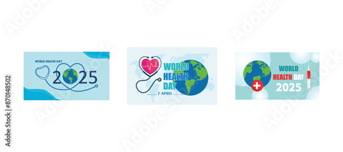 World Health Day is a global health awareness day celebrated every year on April 7 2024. World Health Day with doctor's stethoscope. World health day concept. Set flat vector modern illustration