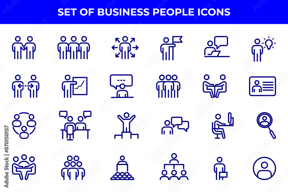 Fototapeta premium Simple Set of Business People Related Vector Line Icons. Contains such Icons as One-on-One Meeting, Workplace, Business Communication, Team Structure and more.