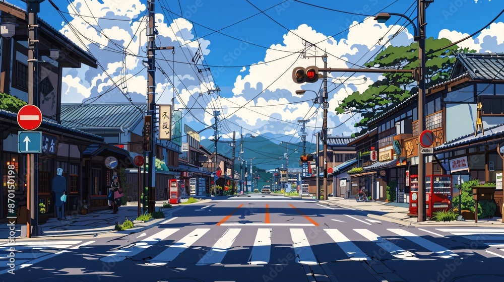 Obraz premium city streets landscape anime style 