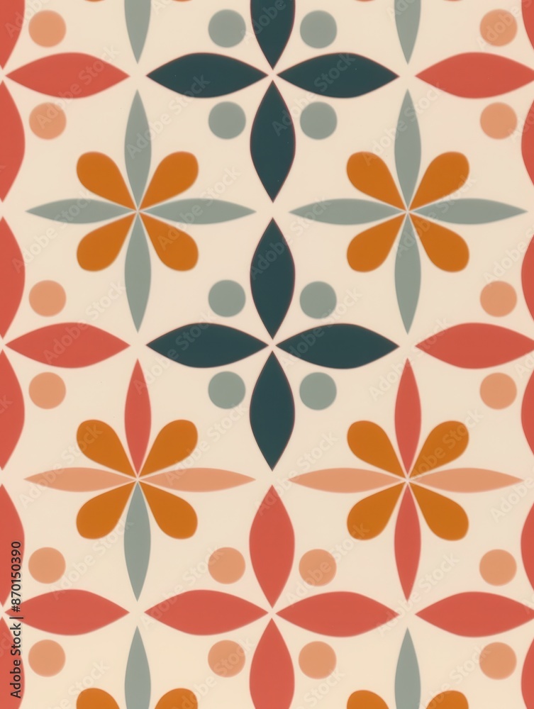 Abstract seamless pattern with geometric floral elements in a retro style. Abstract seamless pattern with geometric floral elements in a retro style.