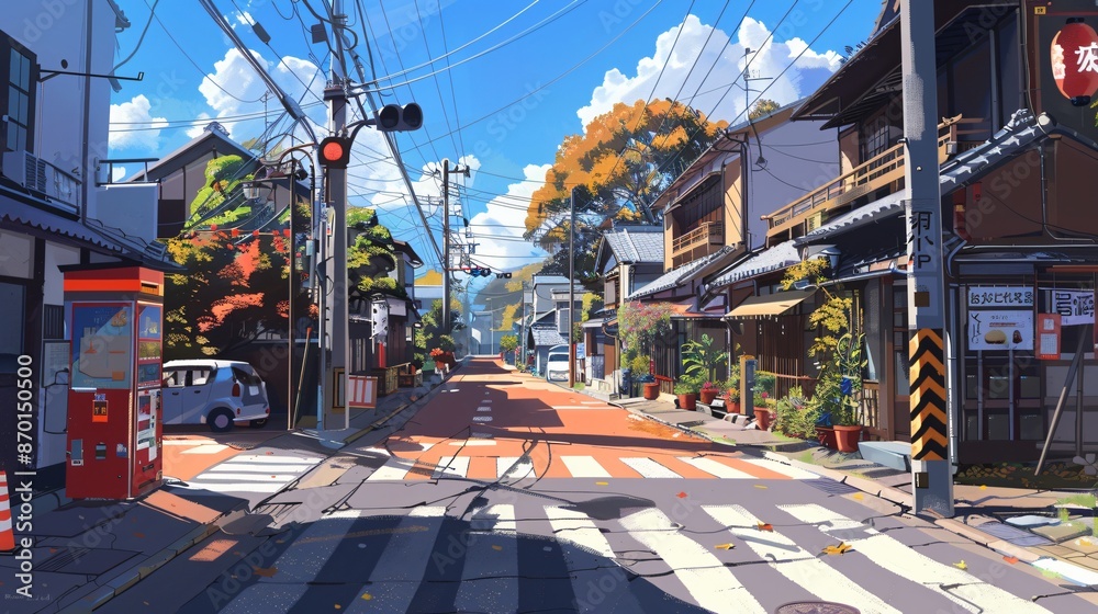Naklejka premium city streets landscape anime style 