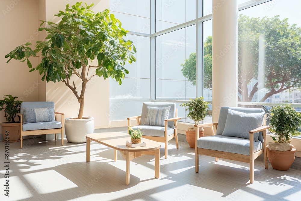 Modern living room with wooden table and chairs, showcasing luxury interior design and decor Modern living room with wooden table and chairs, showcasing luxury interior design and decor