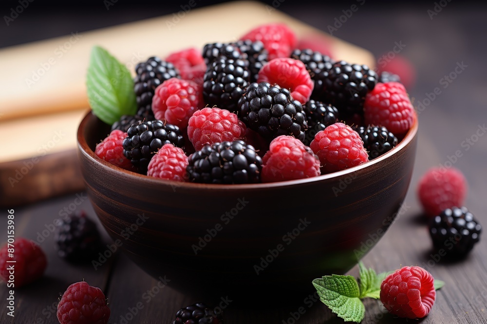 Fresh Raspberries and Blackberries in a Bowl Fresh Raspberries and Blackberries in a Bowl
