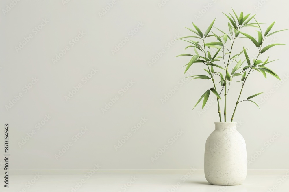 Minimalist decor with a green plant in a white vase against a plain background, ideal for modern home or office interiors. Minimalist decor with a green plant in a white vase against a plain background, ideal for modern home or office interiors.