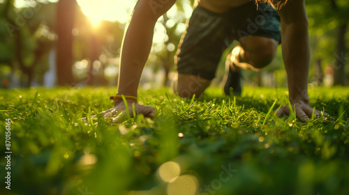 Person Ready for Exercise in Park at Sunrise, Outdoor fitness