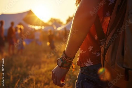Person Enjoying Outdoor Festival at Sunset, Music festival