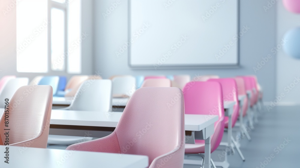 Pink and White Chairs in a Modern Classroom. Pink and White Chairs in a Modern Classroom.