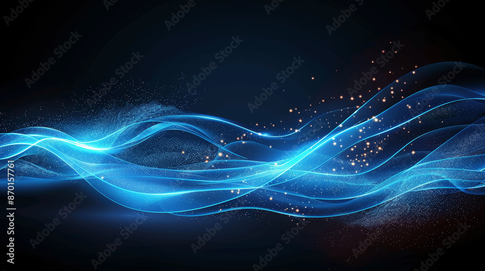 Obraz premium Glowing Blue Light Effect with Wave Lines on Black Background for Technology Design Banner Poster high Speed Motion