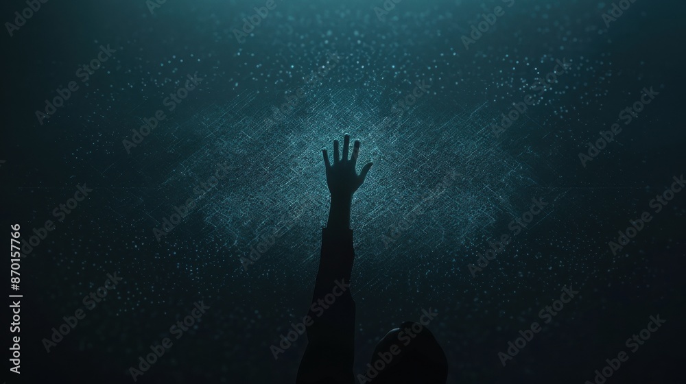 Silhouette of a hand reaching towards the light in a mysterious, dark ambiance, symbolizing hope, aspiration, or seeking assistance. Silhouette of a hand reaching towards the light in a mysterious, dark ambiance, symbolizing hope, aspiration, or seeking assistance.