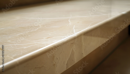 Refined Softness: Crema Marfil Marble Slab Edge - Thickness and Glossy Finish - Suited for Cozy Interiors