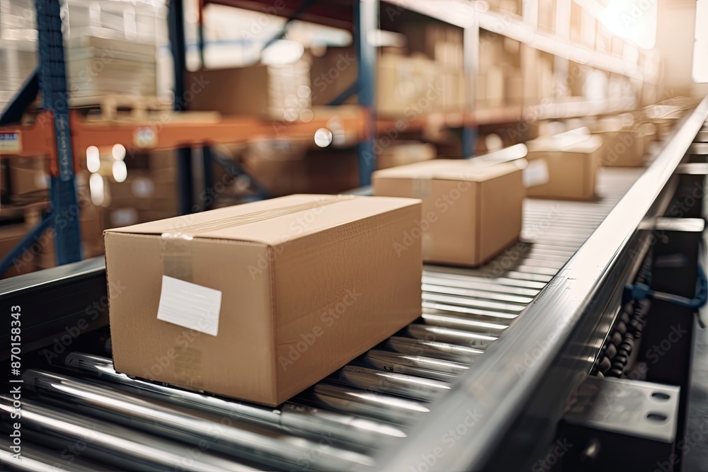 Cardboard boxes on conveyer belt Cardboard boxes on conveyer belt