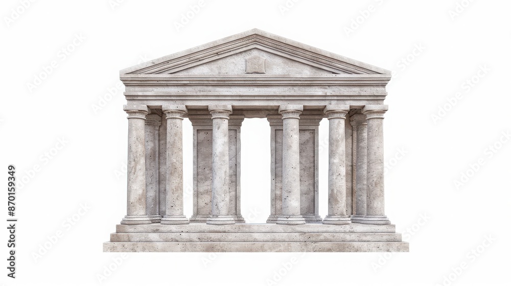 Ancient Greek temple with columns on a white background, representing classical architecture and historical significance. Ancient Greek temple with columns on a white background, representing classical architecture and historical significance.