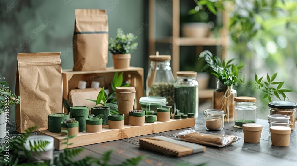Eco-friendly packaging made from biodegradable materials, reducing plastic waste and promoting sustainability Eco-friendly packaging made from biodegradable materials, reducing plastic waste and promoting sustainability