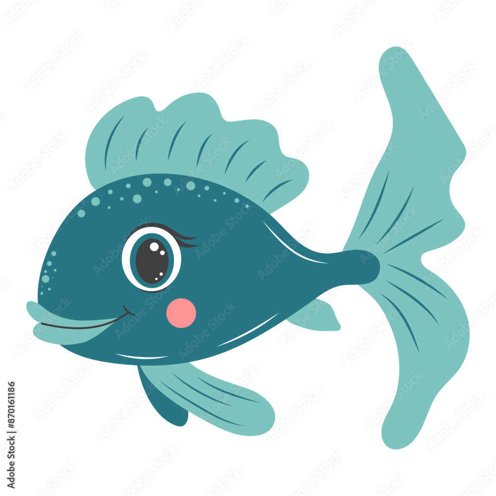 Fototapeta premium Cute fish. Cartoon tropical fish character. Flat cartoon vector illustration isolated on white background.