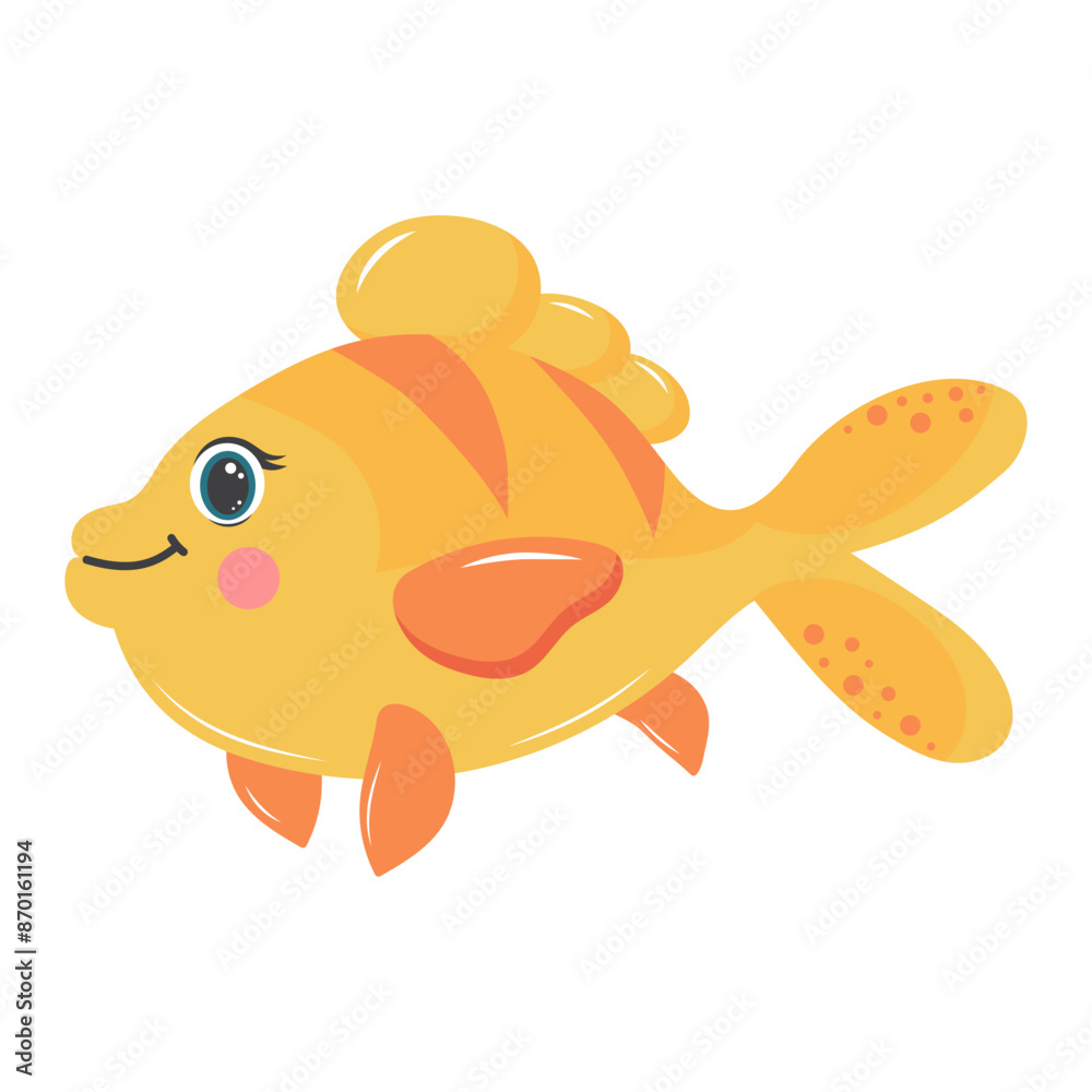 Cute fish. Cartoon tropical fish character. Flat cartoon vector illustration isolated on white background. Cute fish. Cartoon tropical fish character. Flat cartoon vector illustration isolated on white background.
