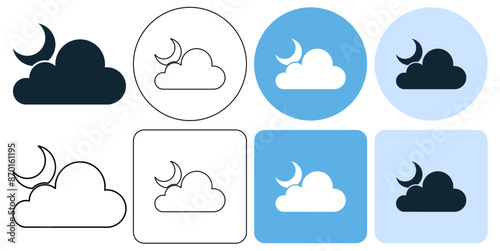 cloudy weather night, icon symbol stroke line and glyph