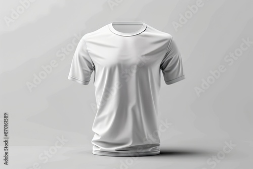 A white t - shirt mockup on a gray background.