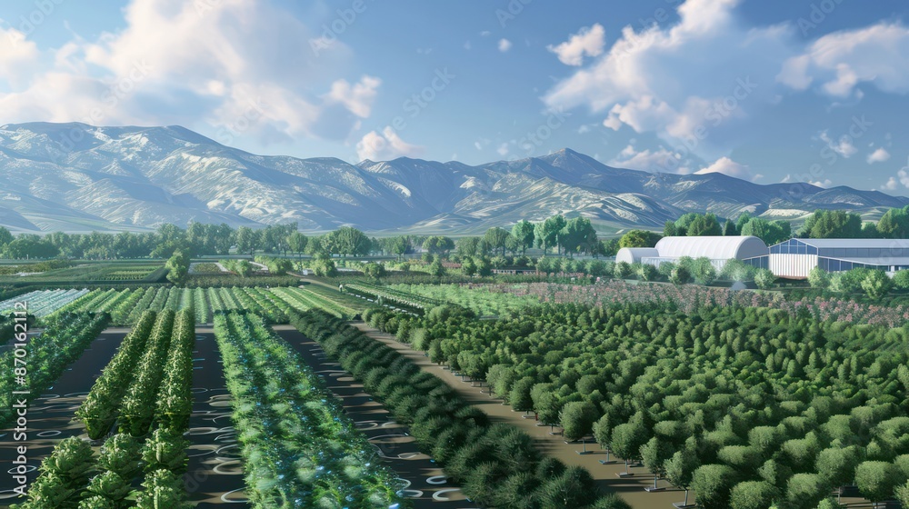 A large farm that is equipped with many IoT device sensors, IoT devices that manage vegetable cultivation A large farm that is equipped with many IoT device sensors, IoT devices that manage vegetable cultivation