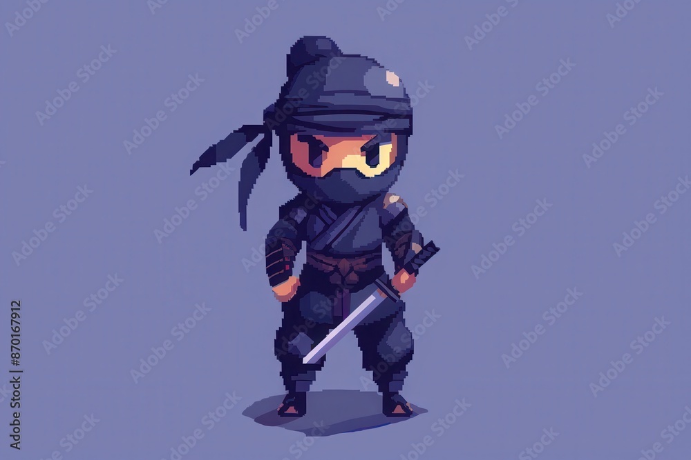 Pixel Art Illustration Of A Fierce Ninja Character With A Sword pixel-art-illustration-of-a-fierce-ninja-character-with-a-sword