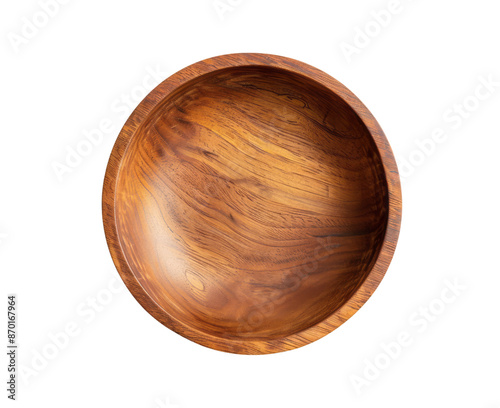 A simple round wooden bowl with visible wood grain isolated on a transparent background, viewed from the top.