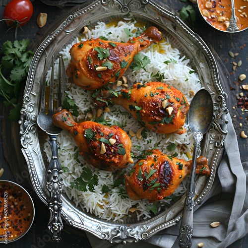 Spicy Chicken Legs with Rice and Cashews photo