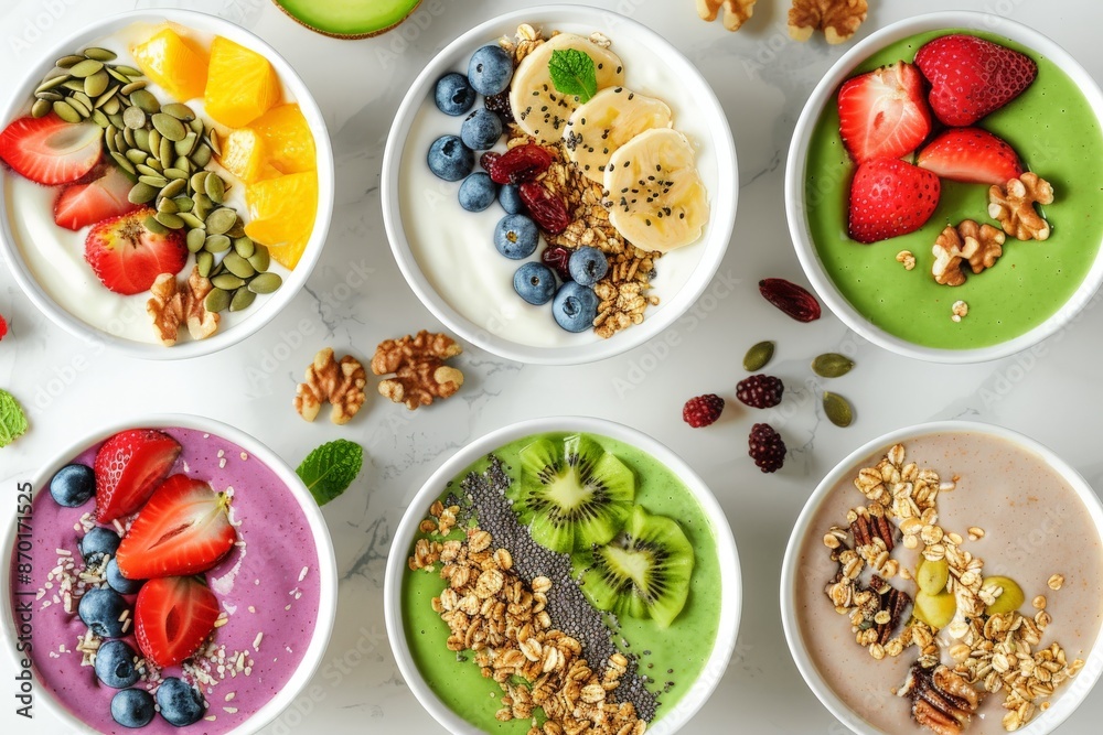 A Colorful Selection of Smoothies and Yogurt Bowls A Colorful Selection of Smoothies and Yogurt Bowls