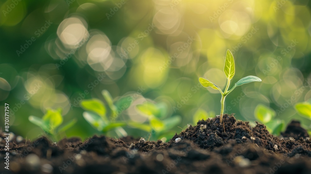 A Sprout on Fertile Soil with Green Background A Sprout on Fertile Soil with Green Background