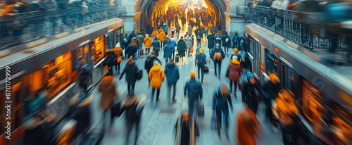 Blurred Image of People Exiting a Subway Station in the City